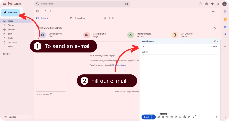 Email interface showing where to compose